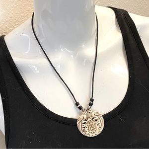 Carved Bone Kissing Peacocks Necklace